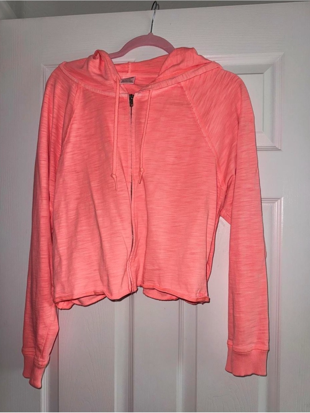 PINK Victoria's Secret Coral Pink Cropped Zip Hoodie